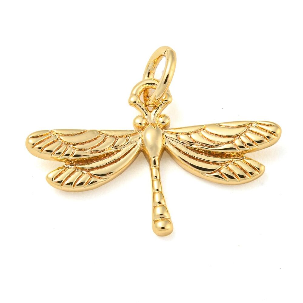 1007 6 pcs Golden Color Dragonfly Theme Brass Charms Insect Animal Real 14K